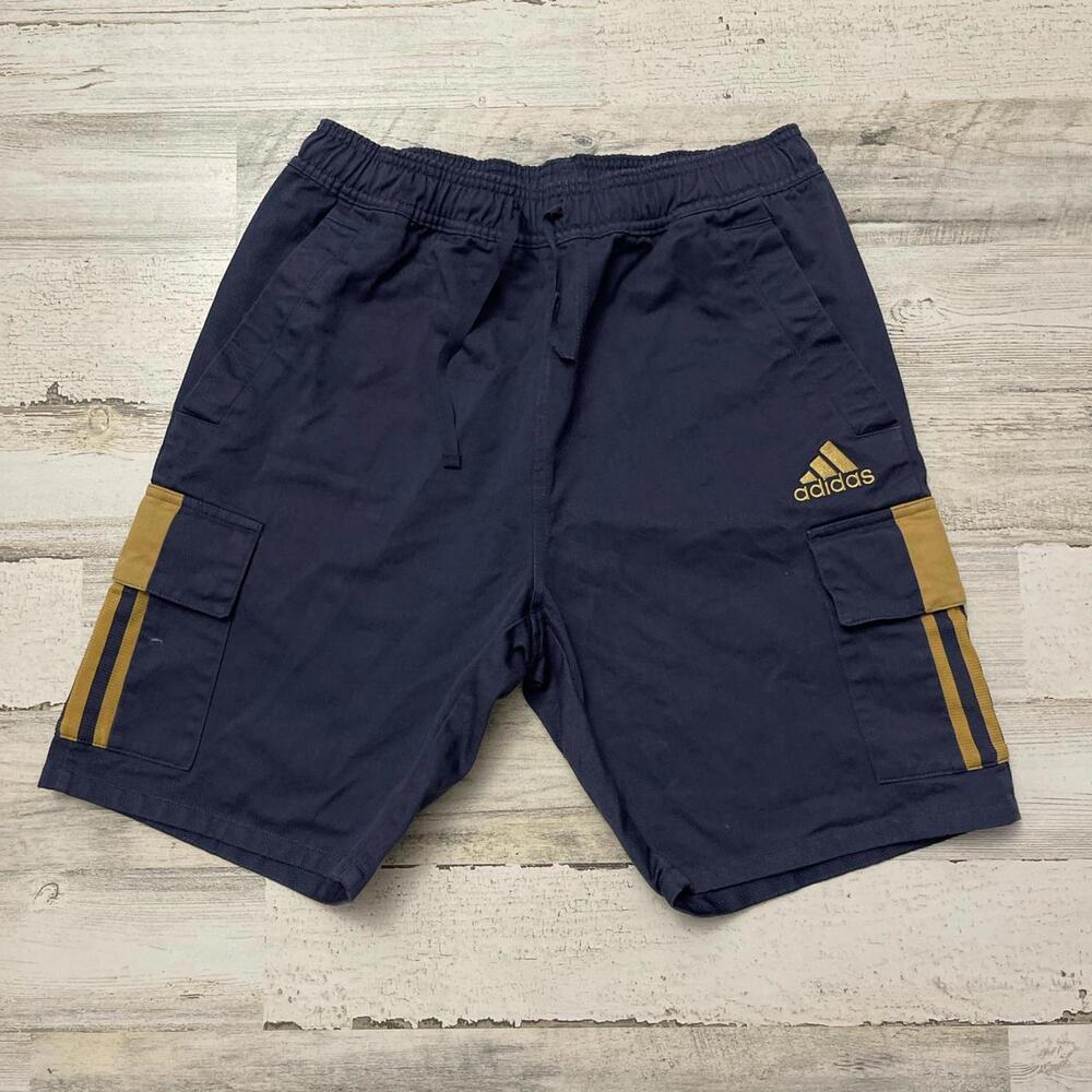 Essential Adidas Navy & Gold Chino Cargo Shorts Size Small